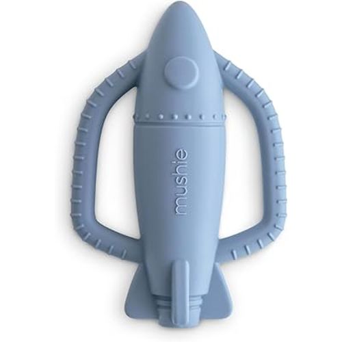mushie Silicone Baby Rocket Rattle Teether Toy