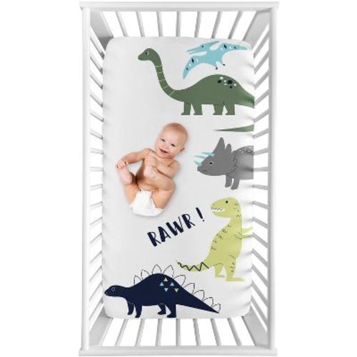 Sweet Jojo Designs Boy Photo Op Fitted Crib Sheet Mod Dinosaur Blue Green And Grey
