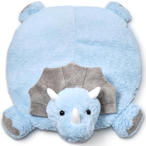Bearington Baby Lil' Tracer Tummy Time Mat, 30 x 30 Inch Dinosaur Plush Stuffed Animal Blanket, Baby Play Mat