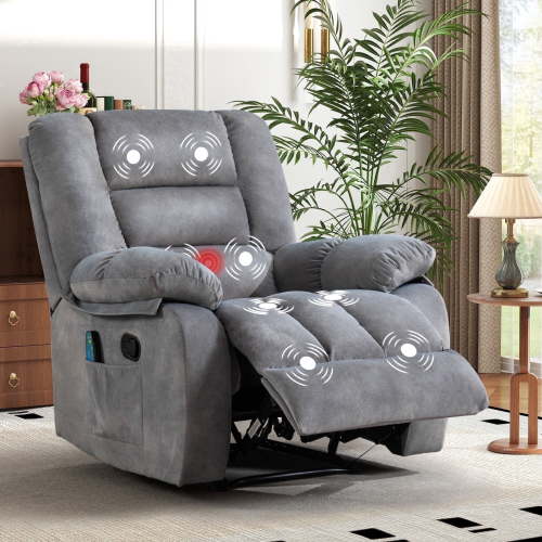 Bonzy Home 40" Wide Adult Contemporary Solid Color Velvet Manual Recliner Chair with Heating&Massage for Living Room,Light Gray