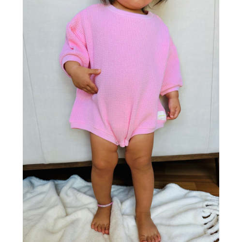 BABY LOLO WAFFLE ROMPER (BARBIE PINK)
