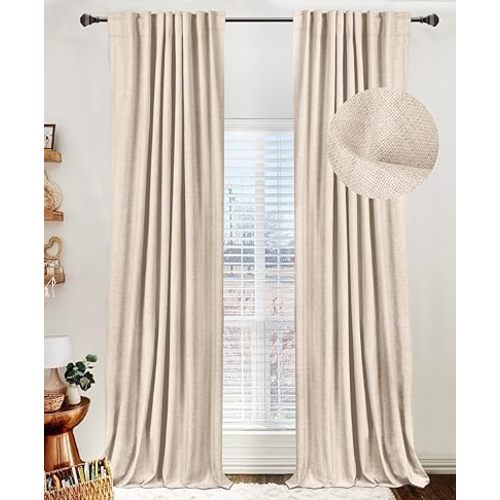 100% Blackout Shield Linen Blackout Curtains for Bedroom 84 Inches Long, Back Tab/Rod Pocket Living Room Drapes, Thermal Insulated Blackout Curtains 2 Panels Set, 50" W x 84" L, Beach Sand