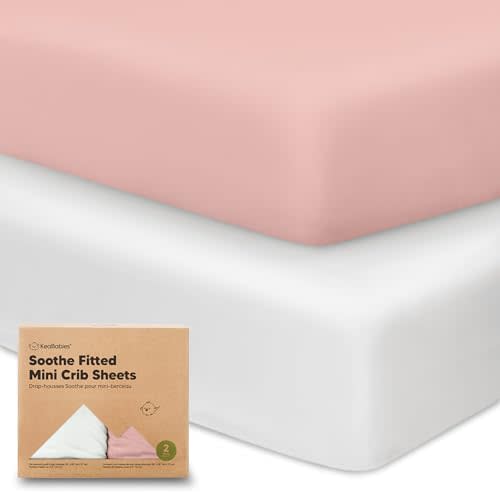 2-Pack Mini Crib Sheets Fitted - Pack N Play Sheets for Pack and Play Mattress, Organic Cotton, Soft & Breathable Jersey Playard Bedding, Neutral Mini Toddler Bed Cover for Boys, Girls (Rose)