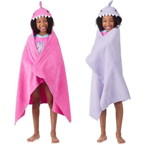 Saint Eve Kids Cotton Hooded Bath Towel Set, 2 Pack Absorbent Shark Toddler and Kid Beach Pool or Bath Towels