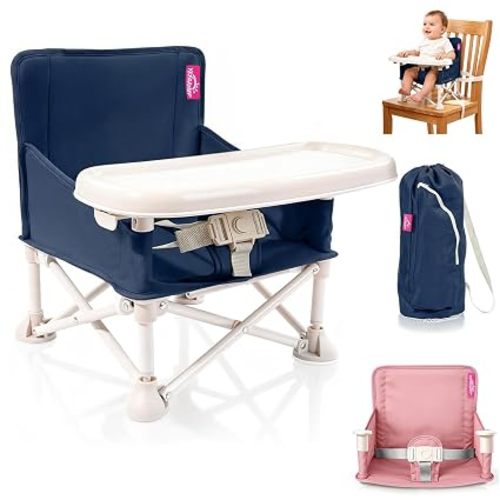 Portable Baby Chair, Baby Beach Chair with 2-Pack Interchangeable Seat Covers, Portable Booster Seat with Tray & Travel Bag, Compact Foldable, Easy-Swap Colors, Perfect for Travel