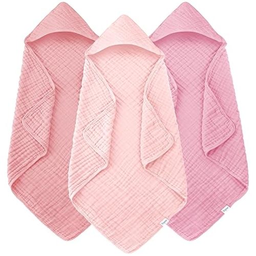Muslin Hooded Baby Bath Towels - 3 Pack 100% Cotton Ultra-Soft Towels for Newborns, Infants, Toddlers - 32x32 Inch - Highly Absorbent, Quick-Dry Essentials for Bath Time, Beach, Pool, Sakura Series