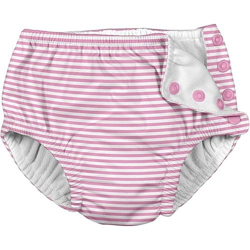 Girls' Snap Reusable Absorbent Swimsuit Diaper, Light Pink Pinstripe, 6 M
