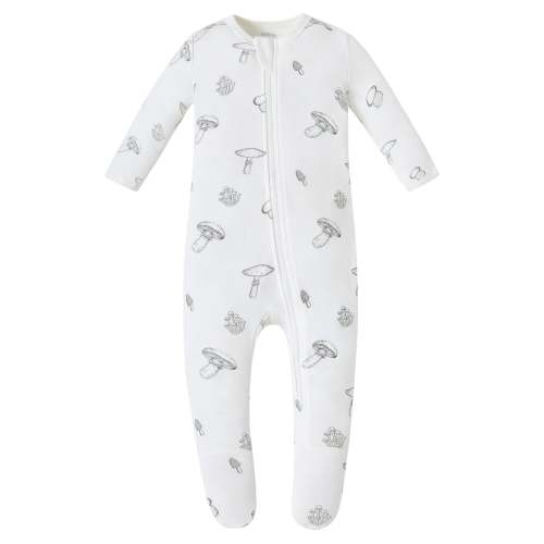 100% Organic Cotton Zip Footed Pajamas - Mushroom – Owlivia 0-3M