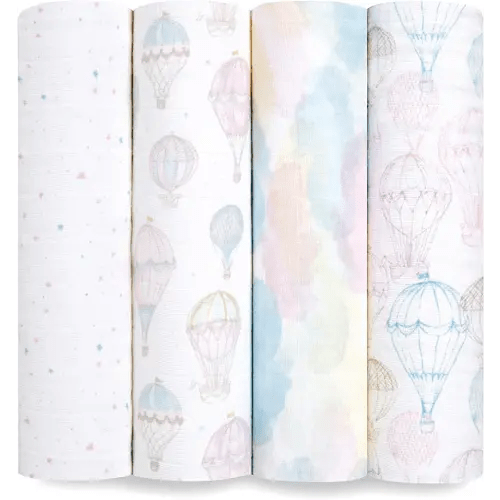 aden + anais Swaddle Blanket, 100% Organic Cotton Blankets for Girls & Boys, Baby Receiving Swaddles, Ideal Newborn & Infant Swaddling Set, 4 Pack, Above The Clouds