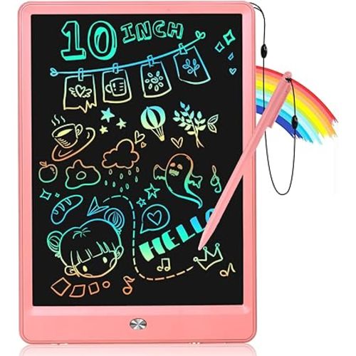 EooCoo LCD Writing Tablet for Kids, 10 Inch Colorful Doodle Board Drawing Pad, Educational Learning Toys for Toddlers, No Mess Sketch Pads for Travel, Boo Basket Stuffers Gifts for Teen 3-12 Years