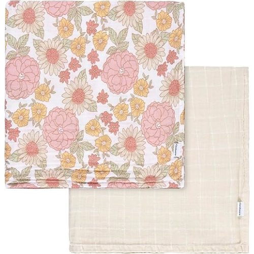 Gerber Baby Unisex 2-Pack Muslin Blanket, Retro Floral, One Size