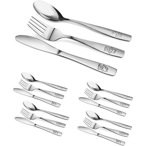 15 Piece Stainless Steel Kids Cutlery, Child and Toddler Safe Flatware, Kids Silverware, Kids Utensil Set Includes 5 Knives, 5 Forks, 5 Spoons, Total of 5 Place Settings, Ideal for Home and Preschools