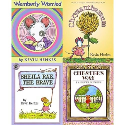 Kevin Henkes Set of 4 Picture Books (Chrysanthemum ~ Wembley Worried ~ Chester's Way ~ Sheila Rae, The Brave)