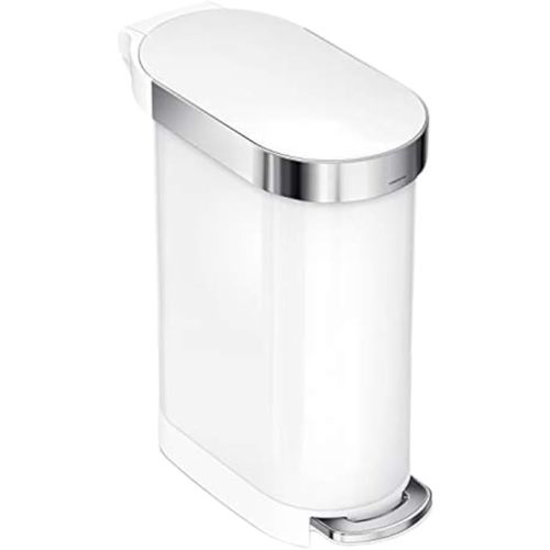 simplehuman 45 Liter / 12 Gallon Slim Hands-Free Kitchen Step Trash Can, White Stainless Steel