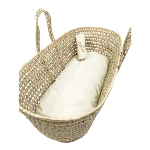 Combo Set - Palm Leaf Moses Basket, Organic Cotton Futon and 2 Fitted – Baby Moses Basket