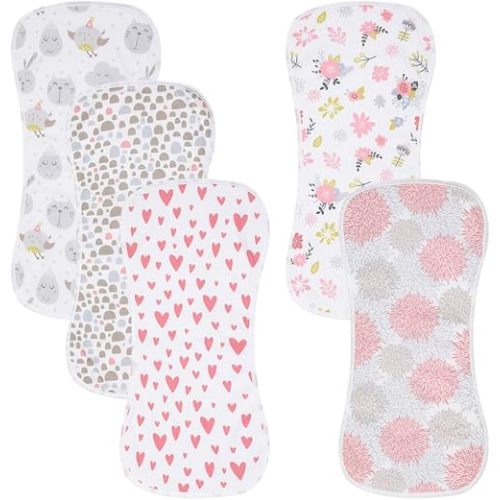 5 Pack Cotton Baby Burp Cloths Extra Absorbent Soft for Baby Boys and Girls (Pink-2)