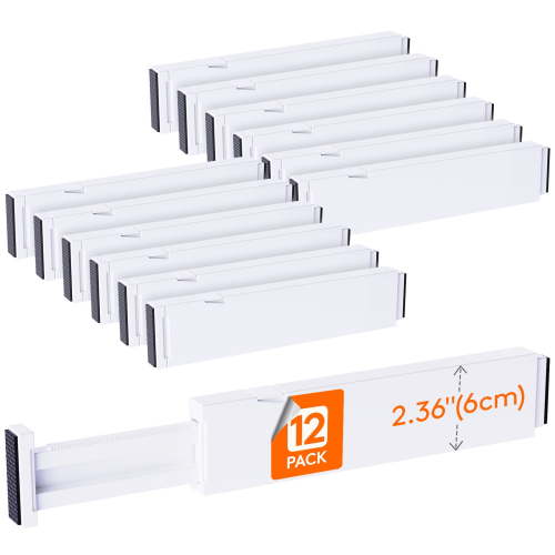 Lifewit Adjustable Drawer Dividers, 12 Pack 2.36" High, 11"-17"Drawer Organizer for Utensils/Clothes/Makeup, Plastic Expandable Separators in Dresser/Bedroom/Bathroom/Office Storage