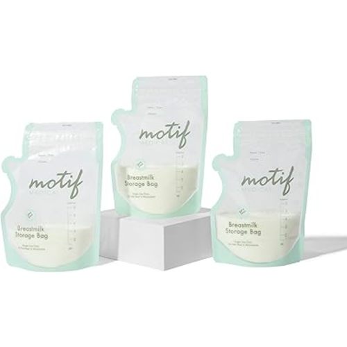 Motif Medical Breastmilk Storage Bags - Breastmilk Freezer Bags w/Easy Pour Spout, Write-On Label - Leak-Proof Double Zipper Milk Bags for Breastmilk - Breastfeeding Mom Gifts (6 oz, 100 Count)
