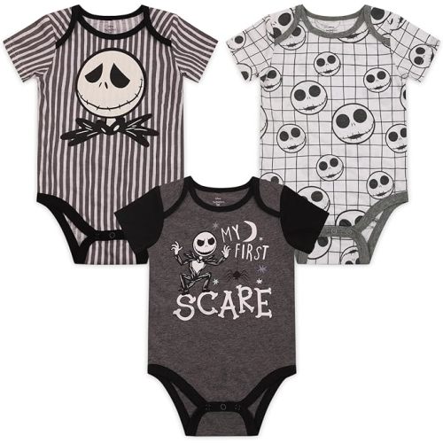 Disney Nightmare Before Christmas Boys’ Jack Skellington 3 Pack Bodysuits for Infant – Grey - Dark Grey - 6 Months