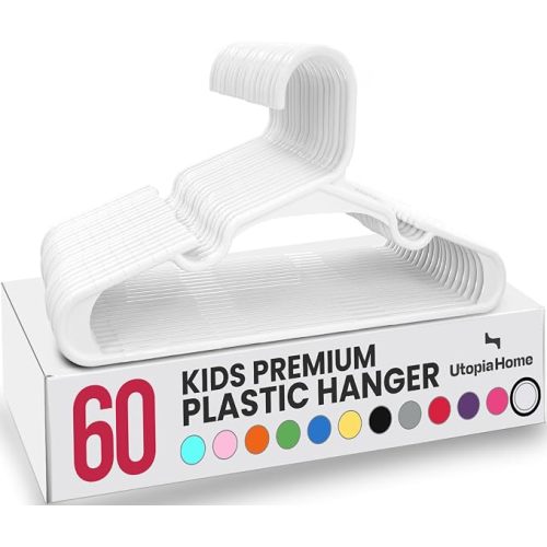 Utopia Home Kids Hangers 60 Pack – 11.5 Inch Baby Closet Hangers White | Plastic baby hangers | Fits children's & infant clothes | Gentle on delicate garments
