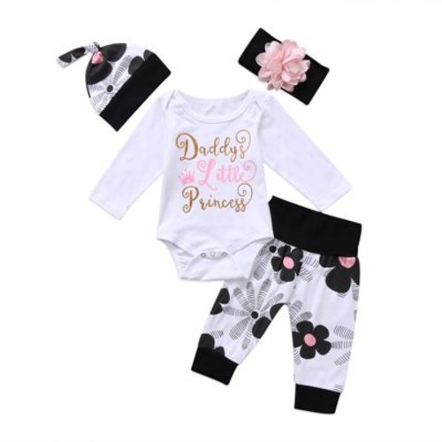 Newborn Kids Baby Boy Girl Daddy Little Princess Cotton Tops Floral Pants Winter Outfit