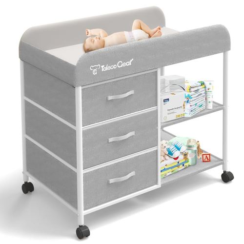 G TALECO GEAR Baby Changing Table, Portable Changing Table, Diaper Changing Station with Waterproof Pad, Changing Table Dresser with 3 Storage Baskets, Mobile Nursery Organizer for Newborn Essentials