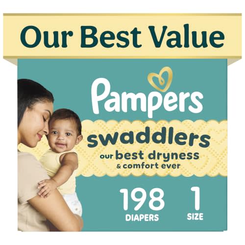 Pampers Swaddlers Diapers, Size 1 (8-14 lbs), 198 Count, Fragrance Free, Hypoallergenic, Absorbent, Pediatrician Recommended, Skin Safe