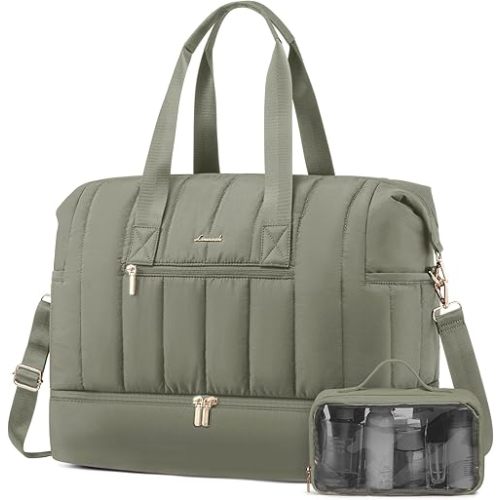 LOVEVOOK Travel Duffle Bag,Puffer Weekender Bags For Women with Shoe Compartment,42L Carry On Duffel Bags For Airplanes,Hospital Bag for Labor and Delivery,Overnight Bag2Pcs Set