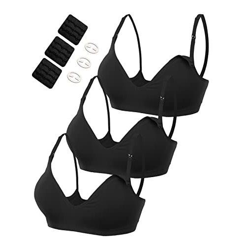 HOFISH Maternity Nursing Bra for Breastfeeding Pregnancy Wireless Bralette with Pads, Extenders & Clips 3PACK S-XXL
