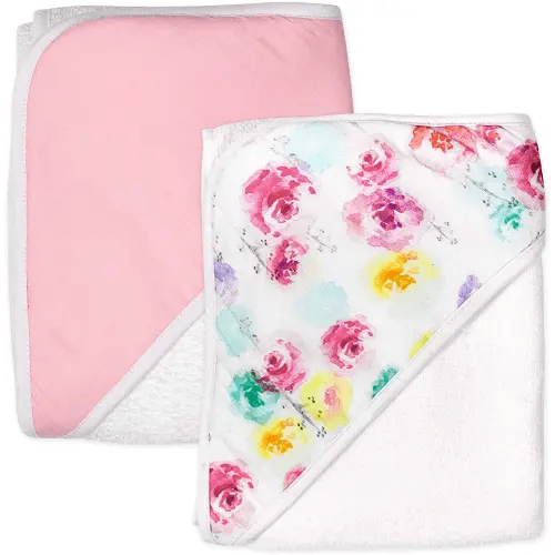 HonestBaby unisex baby 2-Pack Organic Cotton Hooded Towels Bandana, Rose Blossom, One Size US