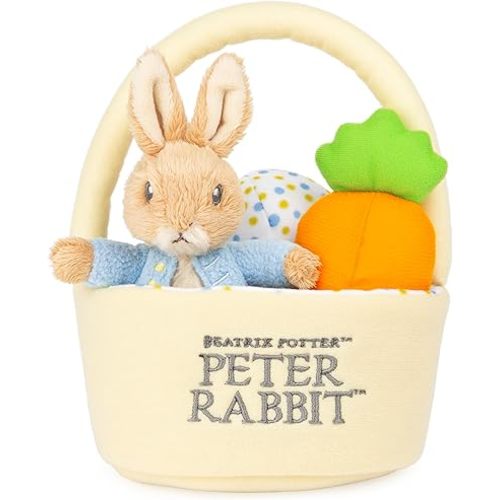 GUND Beatrix Potter Peter Rabbit Easter Basket Sensory Toy Playset, 4-Piece Plush Toy Playset for Ages 1 and Up, 8.5”