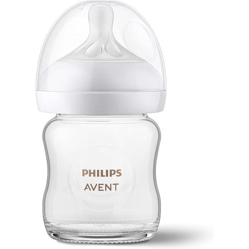 Philips AVENT Glass Natural Baby Bottle with Natural Response Nipple, Clear, 4oz, 1pk, SCY910/01
