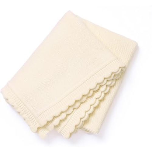 Loyfoky Knit Baby Blanket Soft Warm Newborn Receiving Swaddle Blankets Cozy for Crib Infant Boy Girl 40x30in Creamy White
