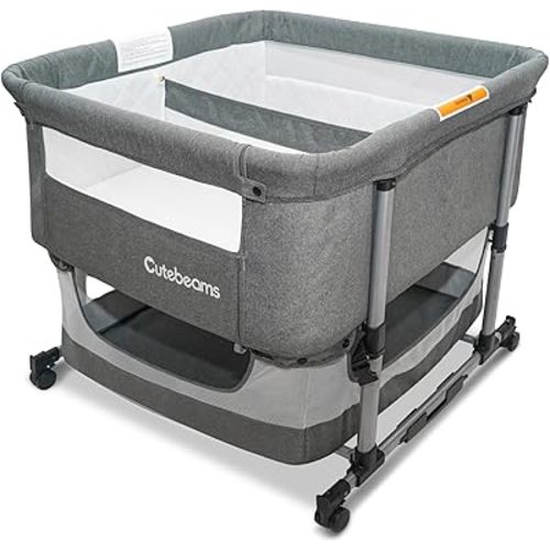 Twin Bassinet for 2 Babies, 3 in 1 Bedside Co Sleeper Double Bassinet for Twins, Rocking Bassinet for Baby with Wheels and Storage Basket, Easy Folding Adjustable Portable Newborn Crib