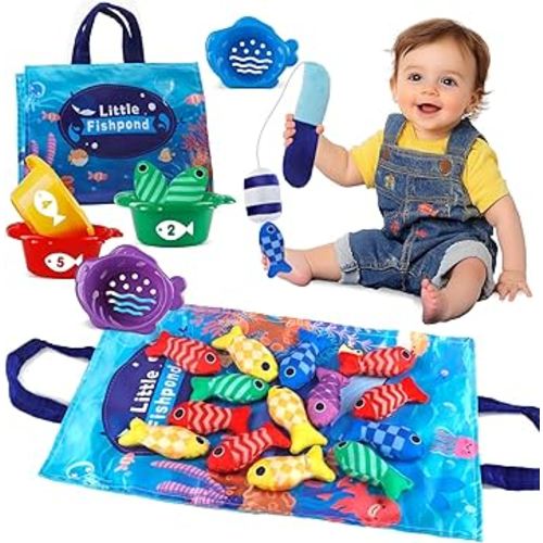 Fish Montessori Toys Gift for Baby 1 year Old 12-18 Months, 22 pcs Fishing Sorting Toy 1 2 Year Kids with Stacking Cups, Boy One Year Old Girls Easter Birthday Gift Toddler Toys for Aged 1 2