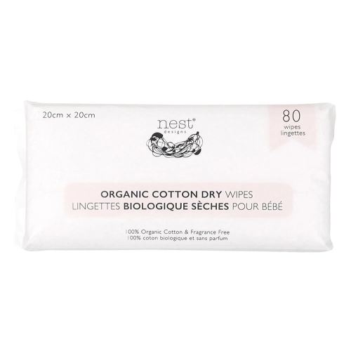 Organic Cotton Dry Baby Wipes for Sensitive Skin, Chemical-Free, 80 Wipes per Pack