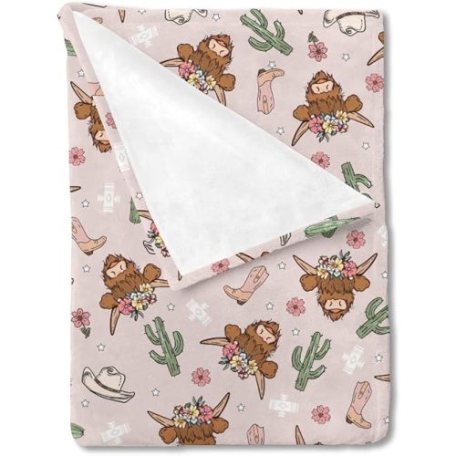 Western Cowgirl Cow Cactus Baby Blanket for Girl Cowgirl Hats Boots Yak Floral Flannel Soft Receiving Blankets Ethnic Tribal Swaddle Blanket Bed Blanket Newborn Nursery Toddler Daycare Crib 40x50