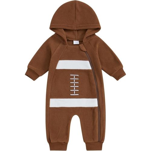 Newborn Baby Football Outfit Football Long Sleeve Romper Jumpsuit One Piece Hooded Bodysuit Fall Clothes 0-18M