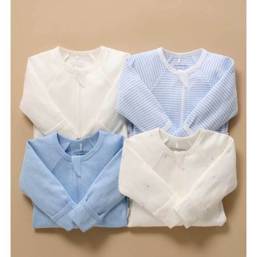 4 Pack Zip Coverall Pale Blue Bear Pack - Purebaby Sleepwear | Maisonette