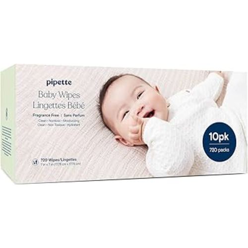 Pipette Baby Wipes | Natural Plant-Derived Fibers | Unscented, Water-Based & Alcohol-Free for Sensitive Skin | Newborn Essentials | 720 Count