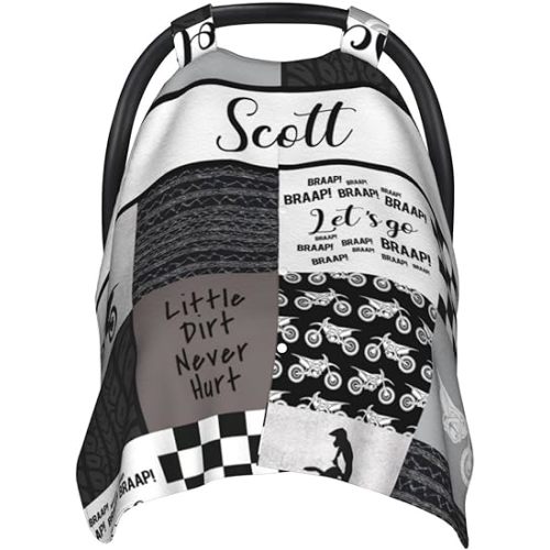 Custom Baby Car Seat Canopy with Name, Personalized Baby Car Seats Covers for Baby Boy, Motocross Opening Minky Nursing Breastfeeding Cover for Infant, Carseat Canopies for Newborn