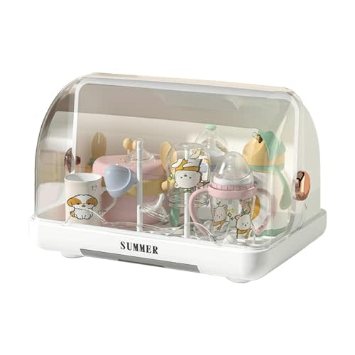 colatry Dustproof Baby Bottle Rack with Lid & Removable Drain Tray, Baby Bottle Storage Case Portable Baby Bottle Organizer Baby Bottle Drying Rack for Kitchen Cabinet