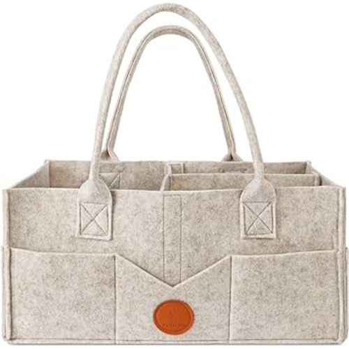 Maliton Diaper Caddy Organizer for Baby - Diaper Holder Organizer for Changing Table, Nursery Storage Bin Basket with Handle, 15" x 9" x 7" Felt Diaper Organizer Suitable for Indoor Outdoor (Khaki)
