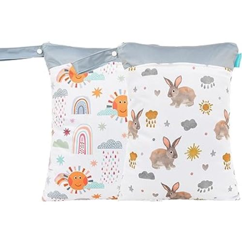 Amazon.com: MOMIGO 2 pcs/set Wet Dry Bags for Baby Cloth Diapers - Reusable, Washable for Stroller, Diapers, Toiletries, Travel Bags, Beach, Pool, Gym Bag with Two Zippered Pockets 11.8 * 15.7 inch (Sun&Rabbit) : Baby