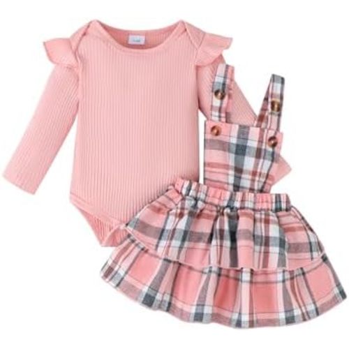 Newborn Baby Girl Clothes 0-3 Months Infant Dresses Outfits Winter Fall Rib Romper Pink Plaid Overalls Skirts Gifts Stuff Cute Baby Clothes for Girls