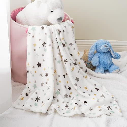 Bunnikins & Clover Lightweight Plush Flannel Baby Blanket, Super Soft for Boys and Girls, Kids Floral Fleece Blanket, Portable Bed Throws for Crib and Toddler Bed, 30"x36"