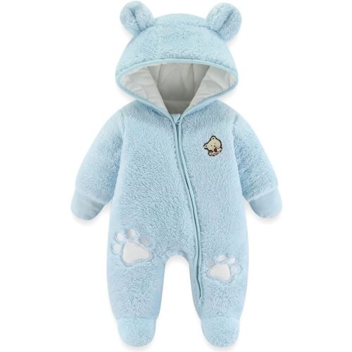 Fairy Baby Newborn Baby Snowsuit Bear Outfit Footie Romper Winter Thick Fleece Jumpsuit Infant Coat for Girls Boys 0-12M