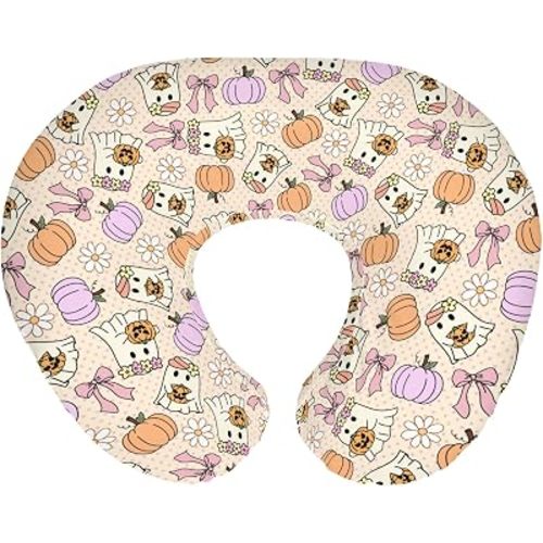 Cute Pumpkins Bows Flowers Baby Nursing Pillow Covers for Boy Girl Spooky Halloween Nursing Pillowcase for Breastfeeding Pillows Fall Autumn Floral Soft Stretchy Slipcovers for Newborn Infant