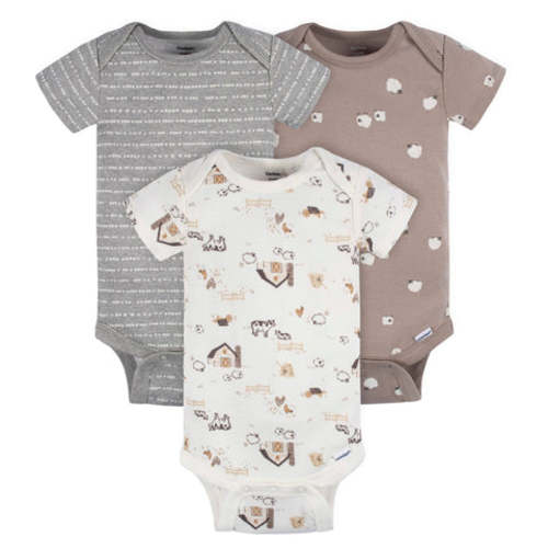 3-Pack Baby Neutral Farming Short Sleeve Onesies® Bodysuits