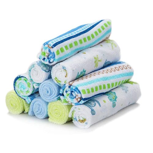 Spasilk 10 Pack Soft Terry Bath Washcloths – Newborn Boy or Girl, Blue Stripes - 10 Count (Pack of 1)